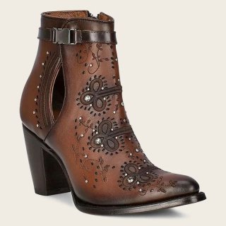 Cuadra Women's Brown Perforated And Embroidery Bootie With Crystals | New Arrivals