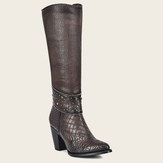 Cuadra Women's Embroidered Dark Brown Leather Boot With Austrian Crystals | New Arrivals