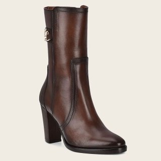 Cuadra Women's Brown Leather Bootie With Metallic Symbol | New Arrivals