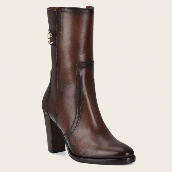 Cuadra Women's Brown Leather Bootie With Metallic Symbol | New Arrivals