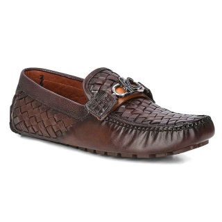 Cuadra Men's Interwoven Brown Leather Driver | New Arrivals