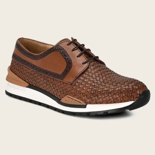 Cuadra Men's Honey Leather Sneaker With Interwoven Section | New Arrivals