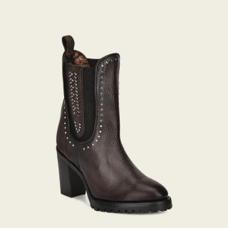 Cuadra Women's Black Leather Urban Bootie With Hand Made Fabric And Studs | New Arrivals