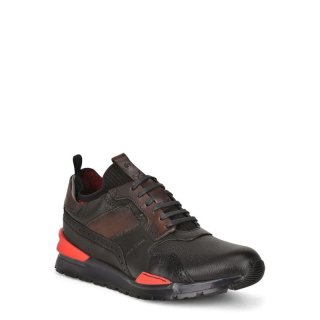Cuadra Men's Hand-Painted Black Leather Sneakers | New Arrivals