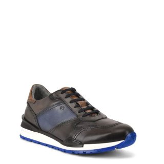 Cuadra Men's Hand-Painted Blue Leather Sneakers | New Arrivals