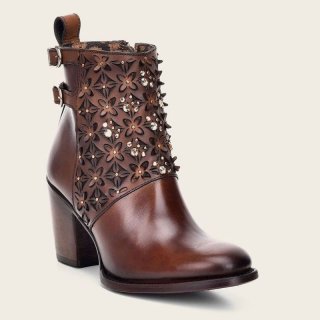 Cuadra Women's Perforated Brown Leather Bootie With Austrian Crystals | New Arrivals