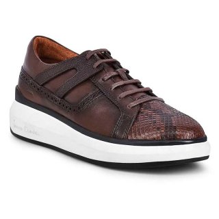 Cuadra Men's Hand-Painted Python Chocolate Leather Sneakers | New Arrivals