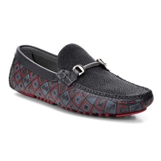 Cuadra Men's Genuine Stingray Embroidered Black Leather Driver | New Arrivals