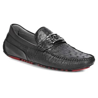 Cuadra Men's Exotic Black Leather Driver With Interwoven Detail | New Arrivals