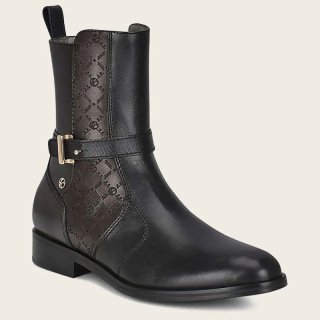 Cuadra Women's Hand-Painted Black Leather Engraved Bootie | New Arrivals