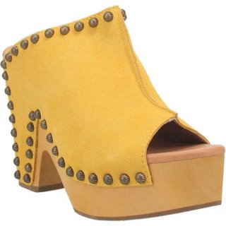 WOMEN'S DINGO PEACE N' LOVE LEATHER CLOG-YELLOW | FREE SHIPPING