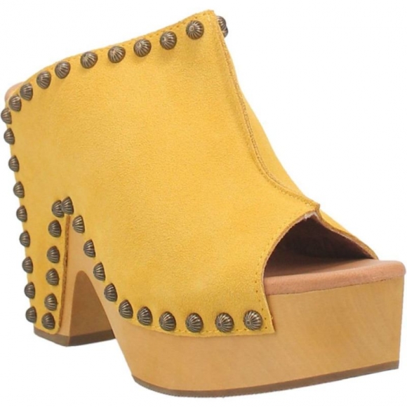 WOMEN'S DINGO PEACE N' LOVE LEATHER CLOG-YELLOW | FREE SHIPPING
