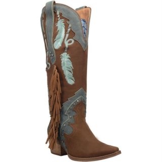 WOMEN'S DINGO DREAM CATCHER LEATHER BOOT-BROWN BLUE | FREE SHIPPING