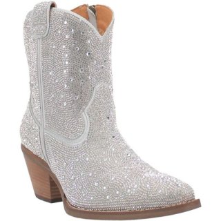 WOMEN'S DINGO RHINESTONE COWGIRL LEATHER BOOTIE-SILVER | FREE SHIPPING