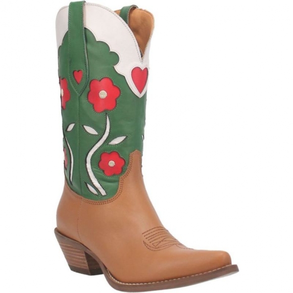 WOMEN'S DINGO COMIN UP ROSES LEATHER BOOT-CAMEL | FREE SHIPPING