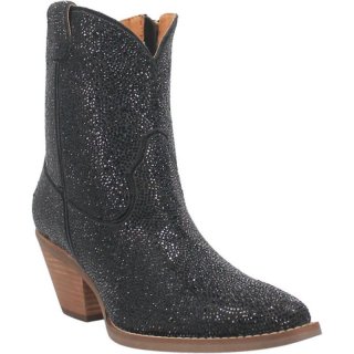 WOMEN'S DINGO RHINESTONE COWGIRL LEATHER BOOTIE-BLACK | FREE SHIPPING