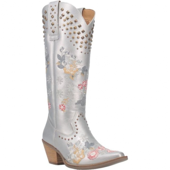 WOMEN'S DINGO POPPY LEATHER BOOT-SILVER | FREE SHIPPING