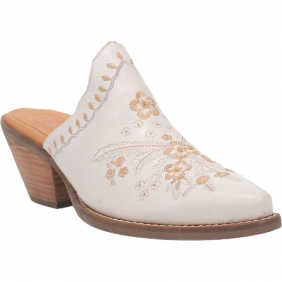 WOMEN'S DINGO WILDFLOWER LEATHER MULE-WHITE | FREE SHIPPING