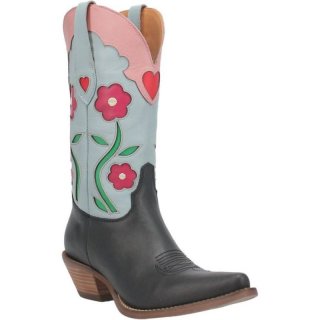 WOMEN'S DINGO COMIN UP ROSES LEATHER BOOT-BLACK | FREE SHIPPING