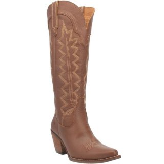 WOMEN'S DINGO HIGH COTTON LEATHER BOOT-BROWN | FREE SHIPPING