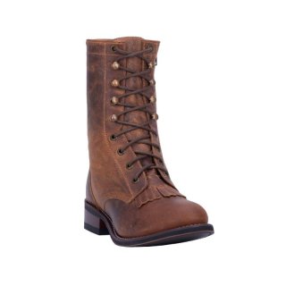 QUICK SHIP | LAREDO WOMEN'S SARA ROSE LACE-UP WESTERN BOOTS - ROUND TOE-TAN