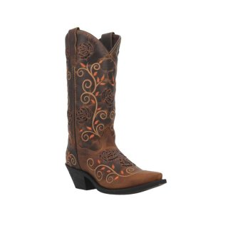 QUICK SHIP | LAREDO WOMEN'S EMBROIDERED LEAF WESTERN PERFORMANCE BOOTS - SNIP TOE-TAN