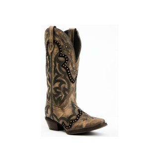 QUICK SHIP | LAREDO WOMEN'S SKYLA FLORAL STUDDED WESTERN PERFORMANCE BOOTS - SNIP TOE-DARK BROWN