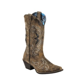 QUICK SHIP | LAREDO WOMEN'S LUCRETIA STUDDED SNAKE INLAY WESTERN BOOTS - SNIP TOE-BROWN