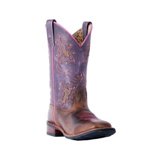 QUICK SHIP | LAREDO WOMEN'S LOLA PURPLE TAN INLAY WESTERN PERFORMANCE BOOTS - SQUARE TOE-TAN