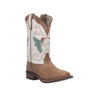 QUICK SHIP | LAREDO WOMEN'S 11" HUMMINGBIRD EMBROIDERED STUDDED WESTERN PERFORMANCE BOOTS - BROAD SQUARE TOE-WHITE
