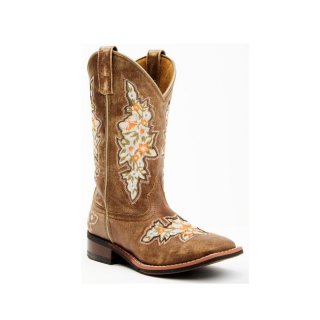 QUICK SHIP | LAREDO WOMEN'S FLOWER INLAY WESTERN PERFORMANCE BOOTS - BROAD SQUARE TOE-TAN