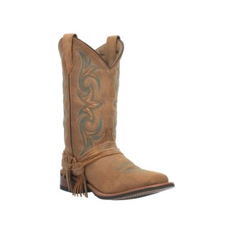 QUICK SHIP | LAREDO WOMEN'S TAN TURQUOISE STITCHING WESTERN BOOTS - SQUARE TOE-BROWN