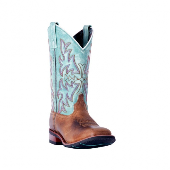 QUICK SHIP | LAREDO WOMEN'S ANITA BROWN/BLUE WESTERN PERFORMANCE BOOTS - BROAD SQUARE TOE-BROWN