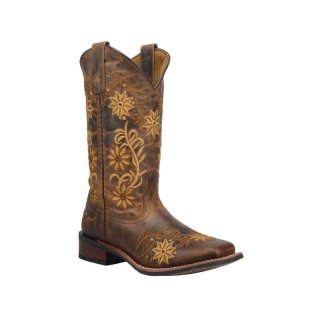 QUICK SHIP | LAREDO WOMEN'S SECRET GARDEN WESTERN PERFORMANCE BOOTS - BROAD SQUARE TOE-BROWN