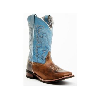 QUICK SHIP | LAREDO WOMEN'S DARLA EMBROIDERED BURNISHED LEATHER WESTERN PERFORMANCE BOOTS - BROAD SQUARE TOE-LIGHT BLUE