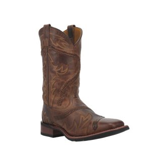 QUICK SHIP | LAREDO MEN'S ARLO BUCKLACE FANCY SIDEWINDER WESTERN BOOTS - BROAD SQUARE TOE -BROWN