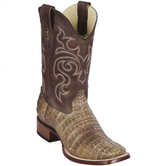 Los Altos Men's Sahara Stone Caiman Square Toe Boots | Stone | Free Delivery