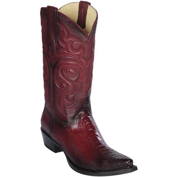 Los Altos Men's Ostrich Leg Snip Toe Faded Burgundy Western Boots | Burgundy | Free Delivery