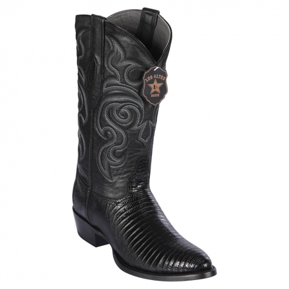 Los Altos Men's Black Lizard Cowboy Boots R-Toe | Black | Free Delivery
