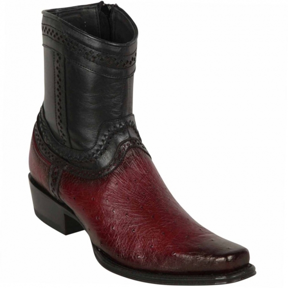 Los Altos Men's Burgundy Smooth Ostrich Short Cowboy Boots | Burgundy | Free Delivery