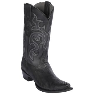 Los Altos Men's Ostrich Leg Snip Toe Western Boots | Black | Free Delivery