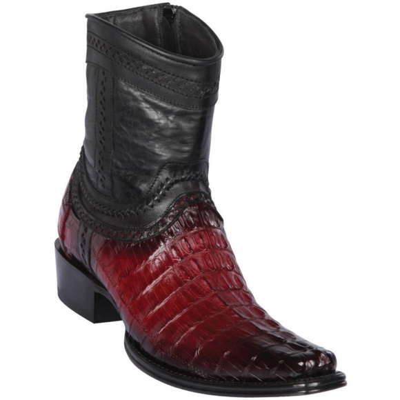 Los Altos Men's Caiman Tail Mens European Square Toe Boots | Burgundy | Free Delivery