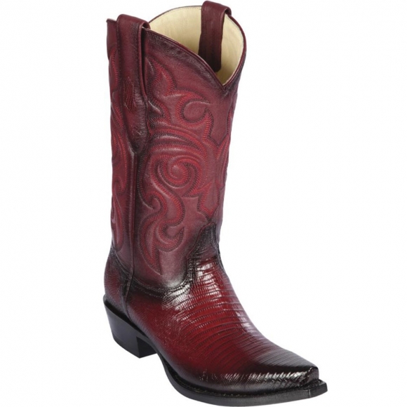Los Altos Men's Faded Burgundy Lizard Cowboy Boots | Burgundy | Free Delivery