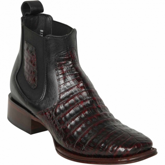 Los Altos Men's Short Square Toe Caiman Boots Black Cherry | Black Cherry | Free Delivery