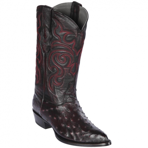 Los Altos Men's Black Cherry Ostrich Boots J-Toe | Black Cherry | Free Delivery