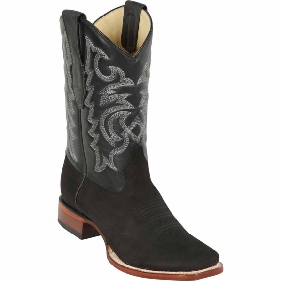 Los Altos Men's Black Suede Square Toe Western Boots | Black | Free Delivery