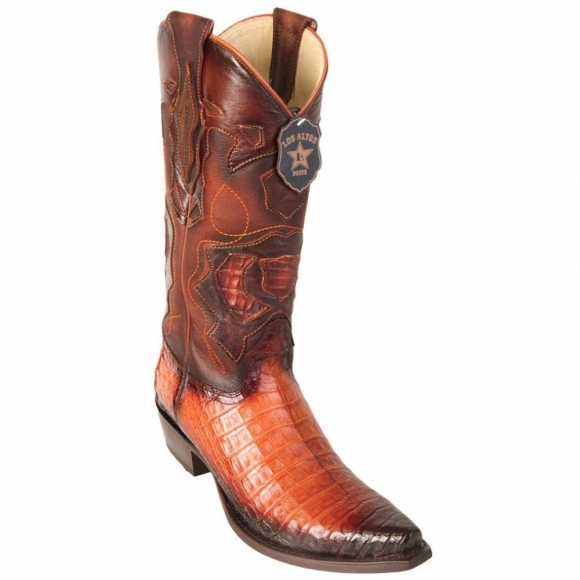Los Altos Men's Faded Cognac Caiman Snip Toe Cowboy Boot | Cognac | Free Delivery