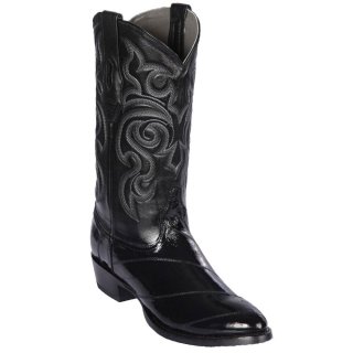 Los Altos Men's Black Eel Skin R-Toe Western Boots | Black | Free Delivery