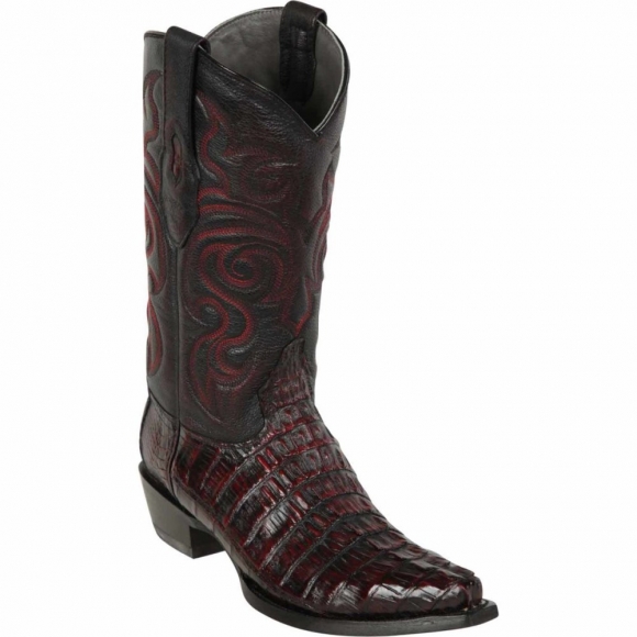 Los Altos Men's Caiman Tail Snip Toe Western Boots | Black Cherry | Free Delivery Los Altos Men's Caiman Tail Snip Toe Western Boots | Black Cherry | Free Delivery