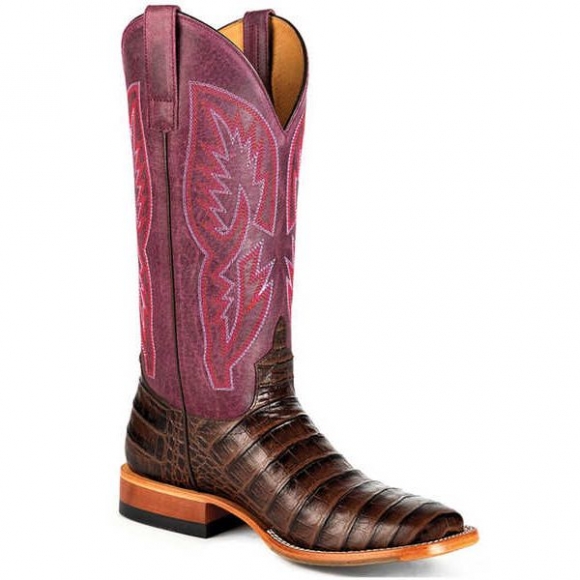 FREE DELIVERY MACIE BEAN WOMEN'S WITH ALL MY BITE CAIMAN PRINT TALL WESTERN BOOTS - SQUARE TOE - CHOCOLATE